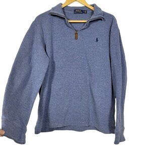 Polo Ralph Lauren Men's Ribbed 100% Cotton 1/4 Zip Blue Pullover Sweater Size M